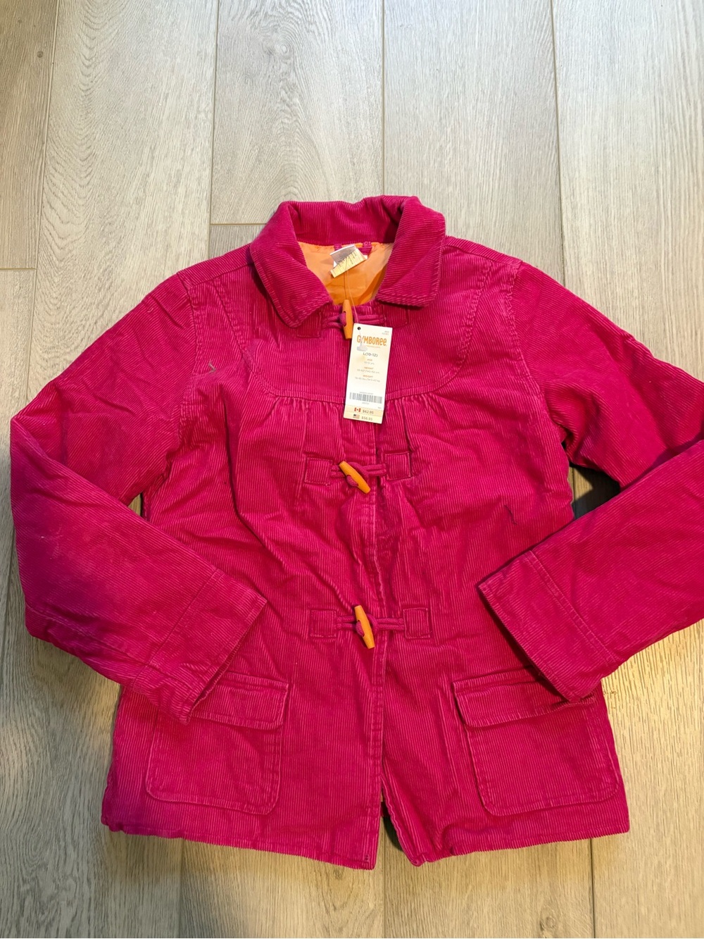Gymboree Hot Pink Corduroy Toggle Coat with Orange Accents